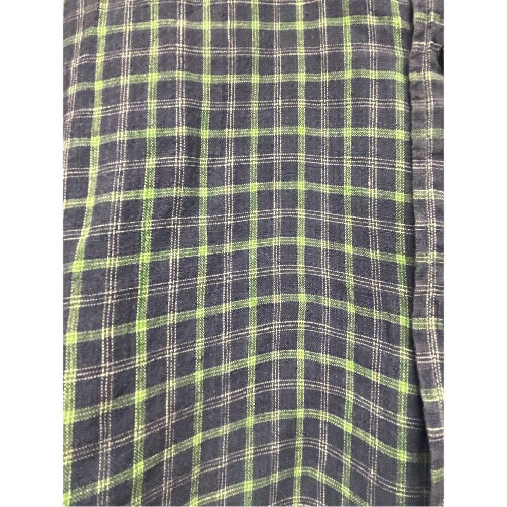 Saks Fifth Avenue Blue & Green Plaid 100% Linen Button Down Shirt Sz L Euc — image 3 of 6